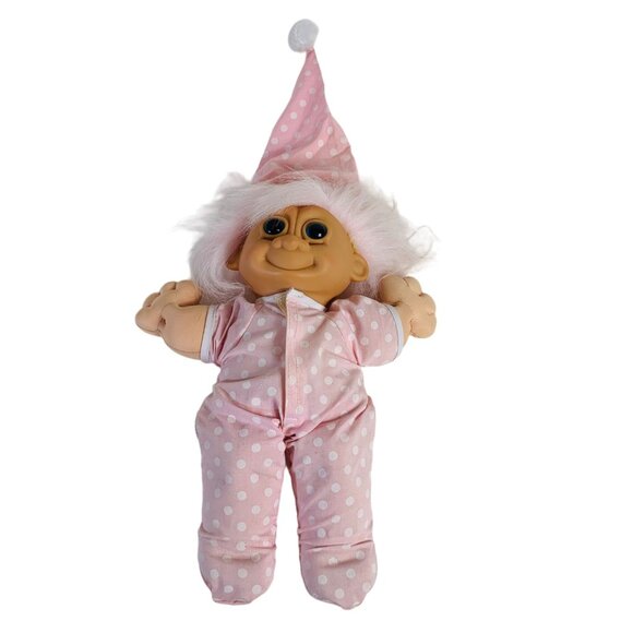 Russ Troll Doll Kidz Pink Polka Dot Pajamas Nightcap 12" Sleepyhead VTG 90s - Picture 4 of 14